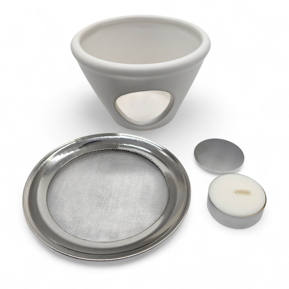 Räuchergefäß Terracotta weiß mit Sieb und Teelicht