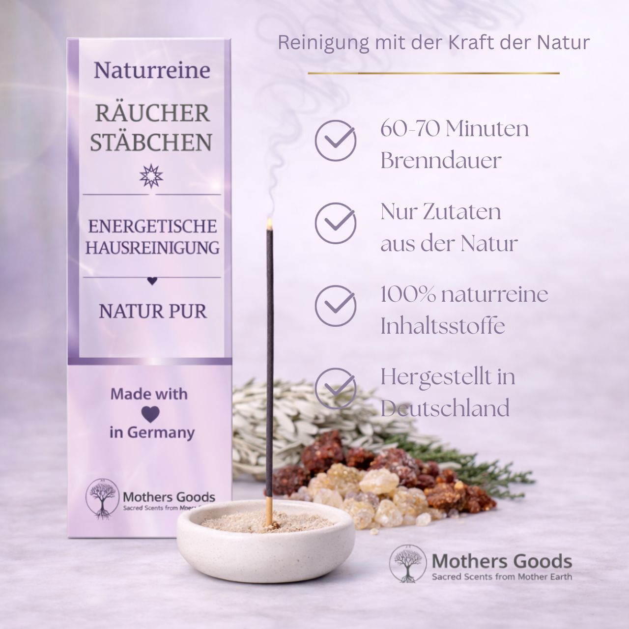 Naturreine Räucherstäbchen "Hausreinigung" - hergestellt in Deutschland