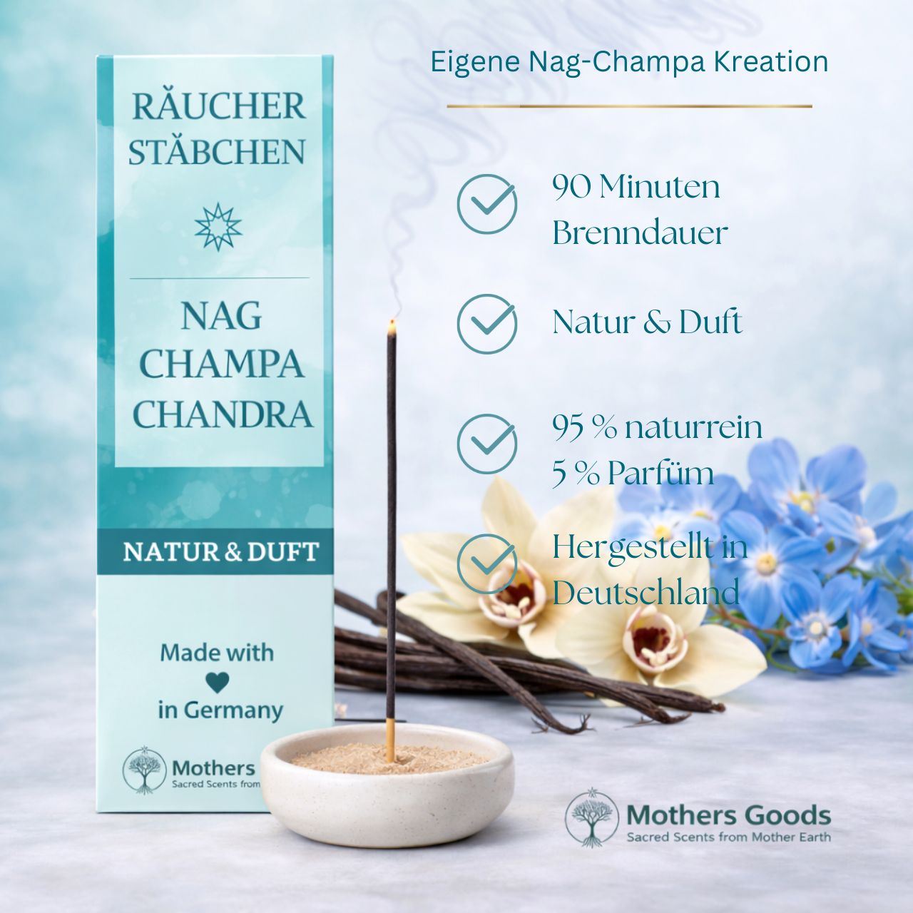 Nag Champa "Chandra" - Räucherstäbchen Linie "Natur&Duft"  - hergestellt in Deutschland