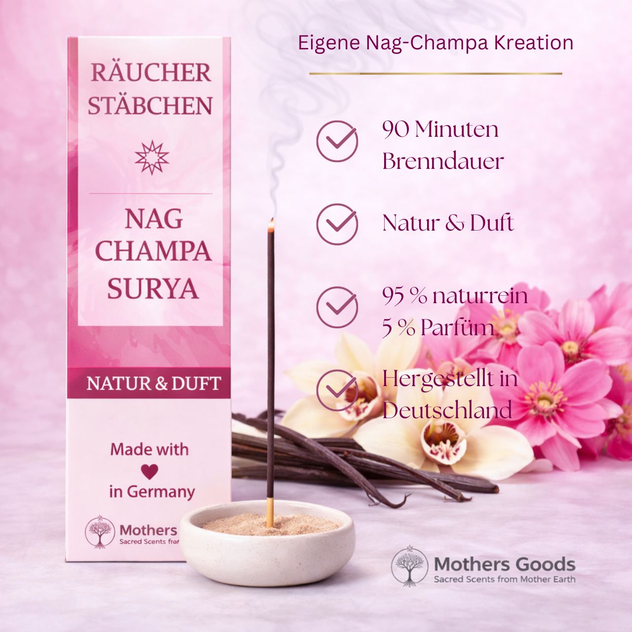 Nag Champa "Surya" - Räucherstäbchen Linie "Natur&Duft"  - hergestellt in Deutschland