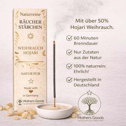 Naturreine Weihrauch-Räucherstäbchen "Hojari" - hergestellt in Deutschland