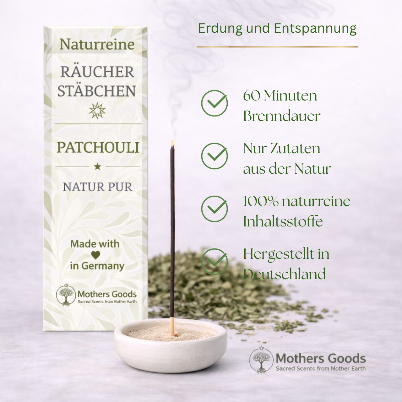 Naturreine Patchouli-Räucherstäbchen  - hergestellt in Deutschland