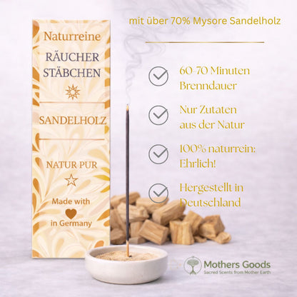 Naturreine Sandelholz-Räucherstäbchen "Mysore" - hergestellt in Deutschland