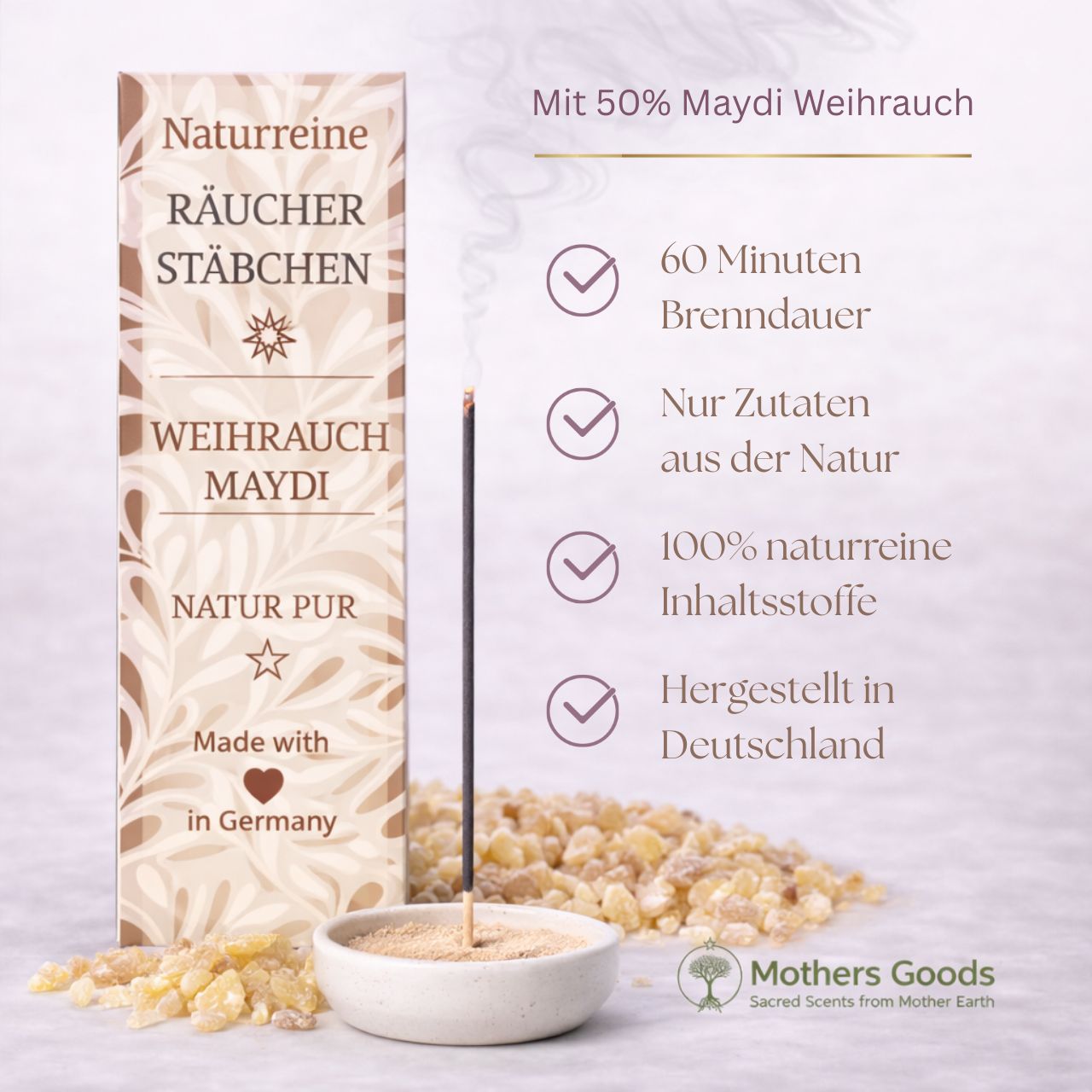 Naturreine Weihrauch-Räucherstäbchen "Maydi" - hergestellt in Deutschland