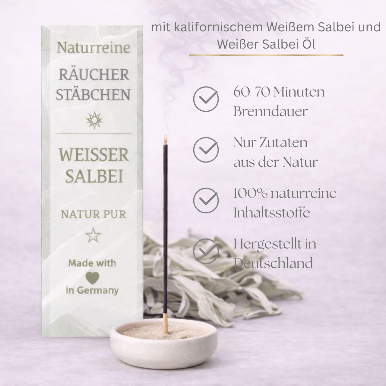 Naturreine Räucherstäbchen "Weißer Salbei" - hergestellt in Deutschland