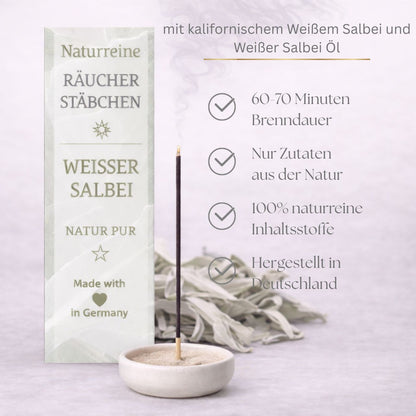 Naturreine Räucherstäbchen "Weißer Salbei" - hergestellt in Deutschland