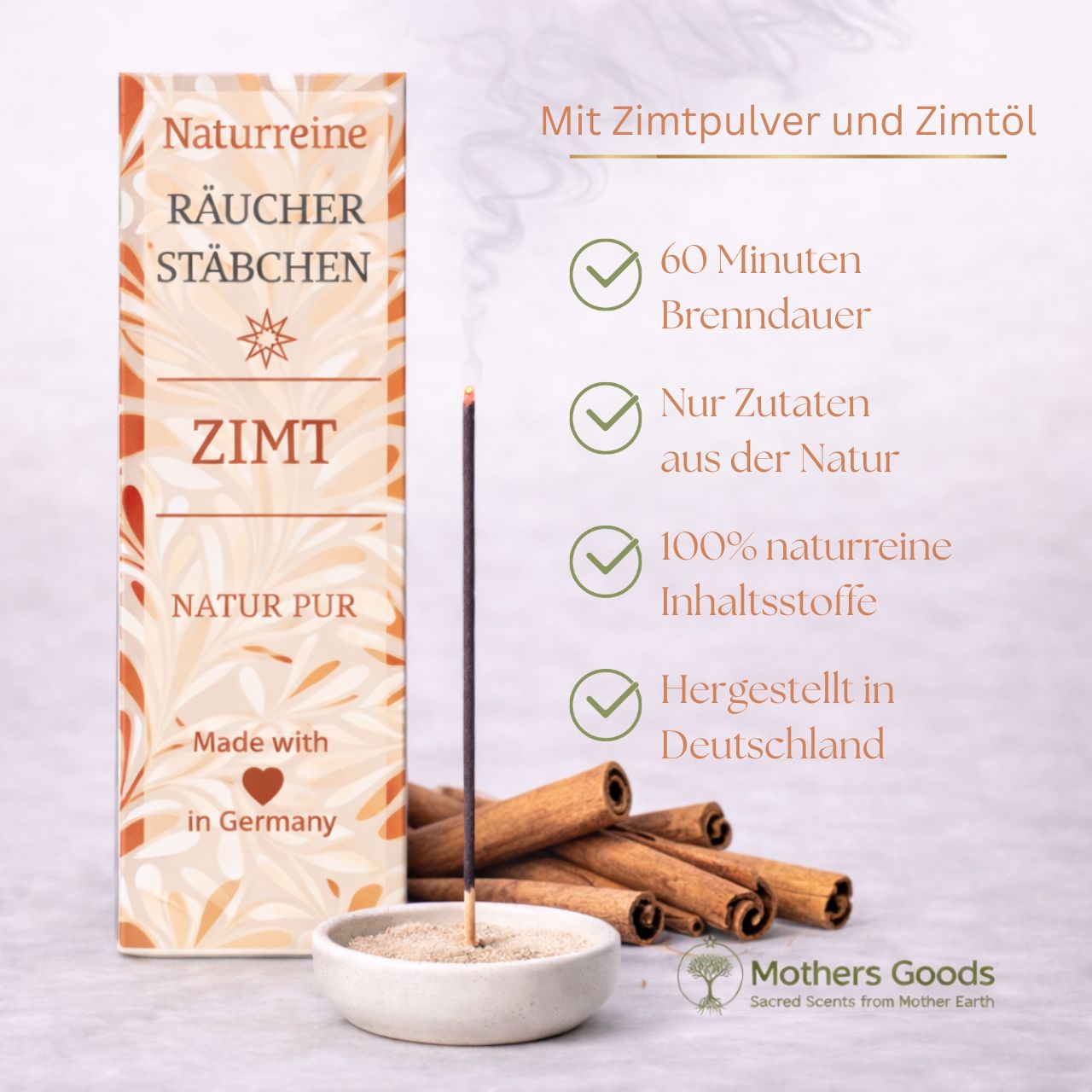 Naturreine Zimt-Räucherstäbchen - hergestellt in Deutschland