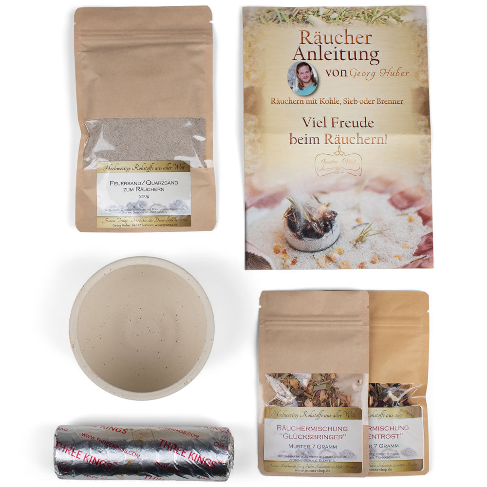 Räucherset mit Kohle, Räucherschale, Räuchersand and, Mischungen